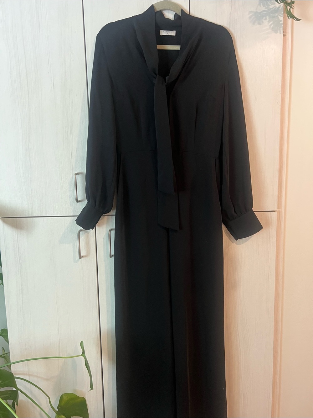 Babaton  Black Long-Sleeve Tie-Neck jumpsuit